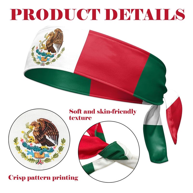 hhdatc Mexican Country Flag Tie Headband with National Flag,Banadan Mexico Headband for Men Soccer, Tennis, Workout, Costume - Image 2